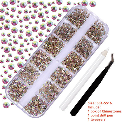 12Gird 3D Glass AB Crystal Nail Art Rhinestones Kit