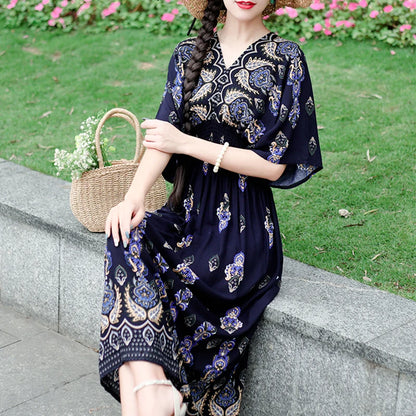 Colorful Flower  Bohemian Midi Dress