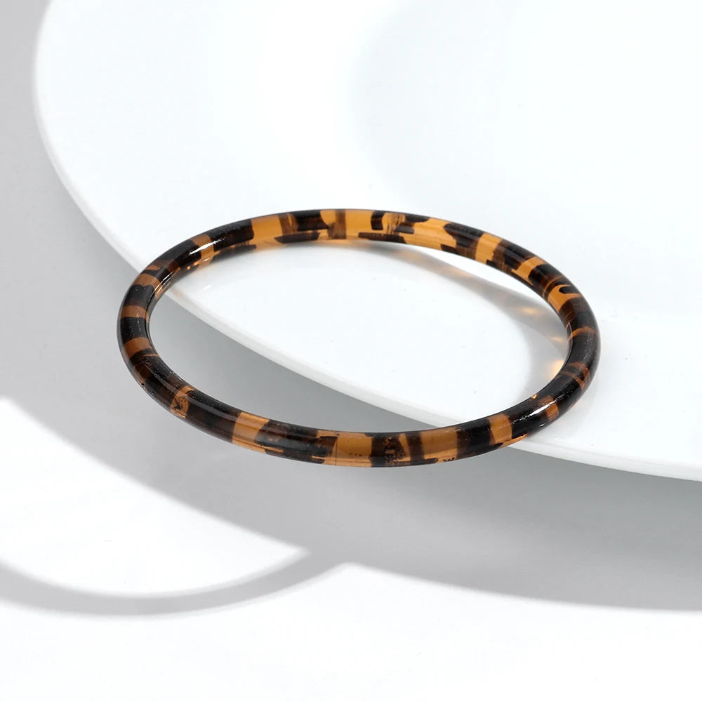 Leopard Thin Round Acrylic Bangles Resin Geometric Stackable Bracelets