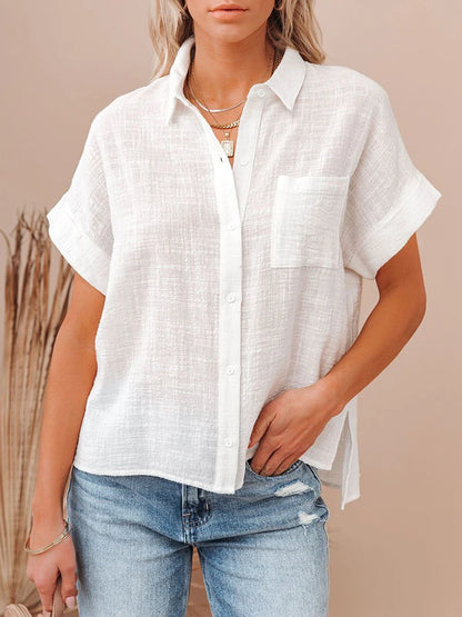 Short Sleeve Cotton Linen Loose Blouse