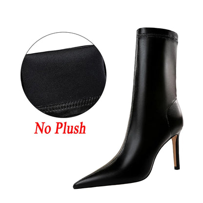 7.5cm 10cm High Heels Leather Short Ankle Boots