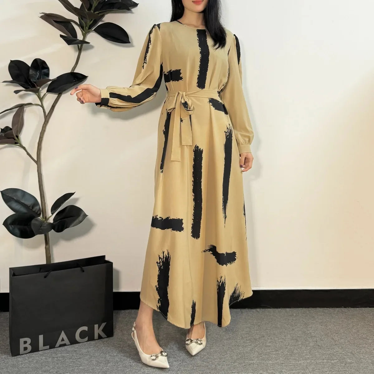 O-neck Full Sleeve A-line Casual Long Maxi Dresses Abaya