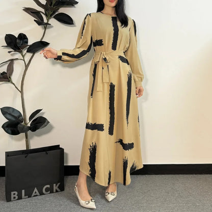 O-neck Full Sleeve A-line Casual Long Maxi Dresses Abaya