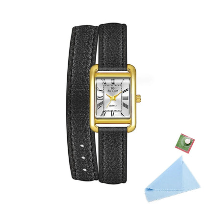 ساعة مربعة من الجلد باللون الوردي الذهبي العتيق