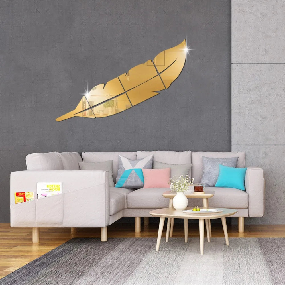 3D Dancing Feathers Mirror Wall Stickers