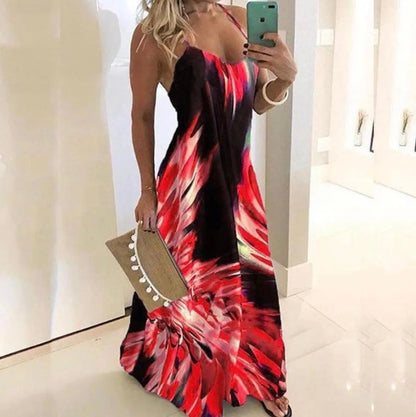 Slimming Slim Fit Base Floral Spaghetti Strap Dress