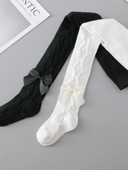 Pantyhose Threaded Bowknots Soft Stretchy Cute Tights Leggings for 1-12 Years Set