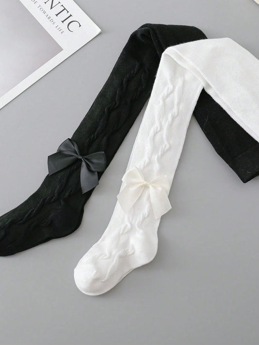 Pantyhose Threaded Bowknots Soft Stretchy Cute Tights Leggings for 1-12 Years Set