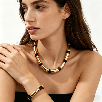 Double Line Metal Tube Exaggerated Necklace Set