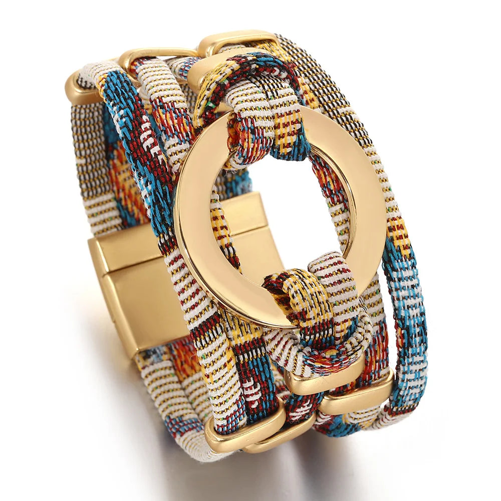 Round Weave Leather Wrap Wide Bracelets