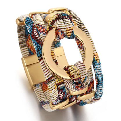 Round Weave Leather Wrap Wide Bracelets