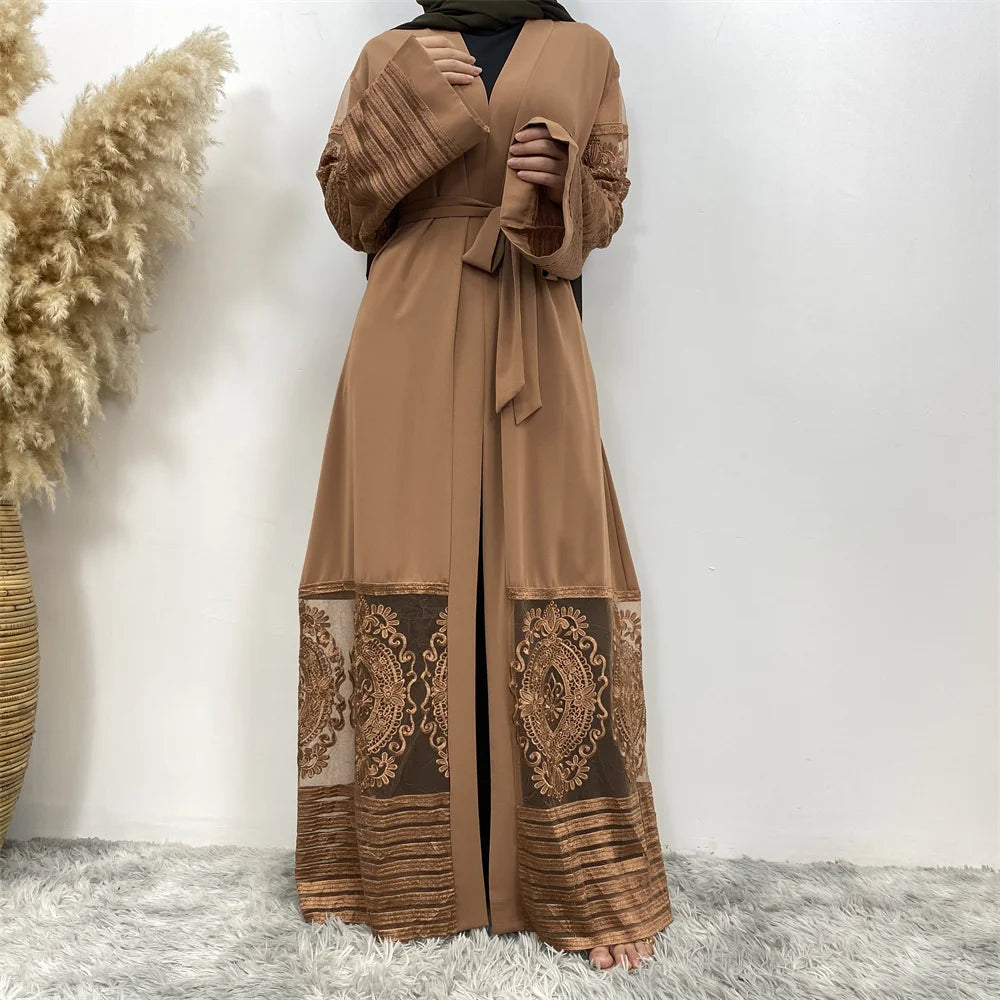 Luxury Gold Rhinestones Muslim Dress Kaftan Abaya