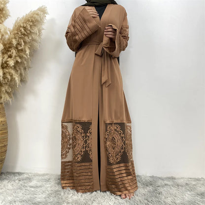 Luxury Gold Rhinestones Muslim Dress Kaftan Abaya