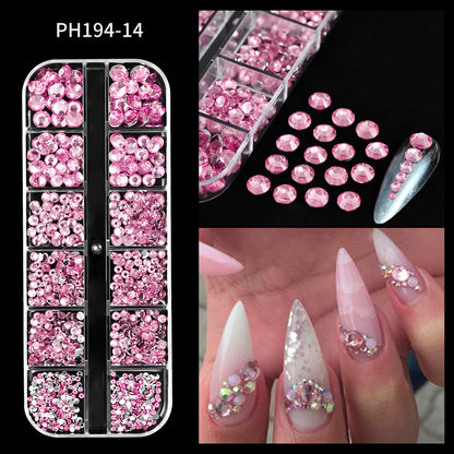 12Gird 3D Glass AB Crystal Nail Art Rhinestones Kit