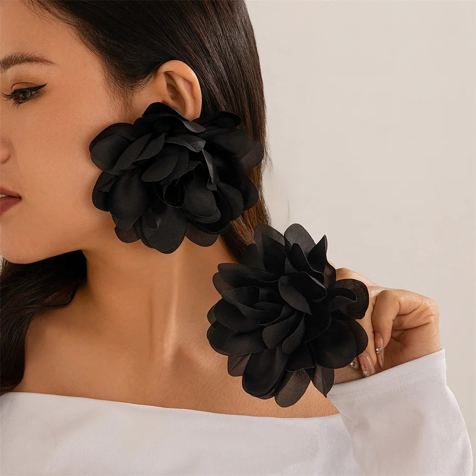Exaggerated Big Silks Satins Flower Stud Earrings