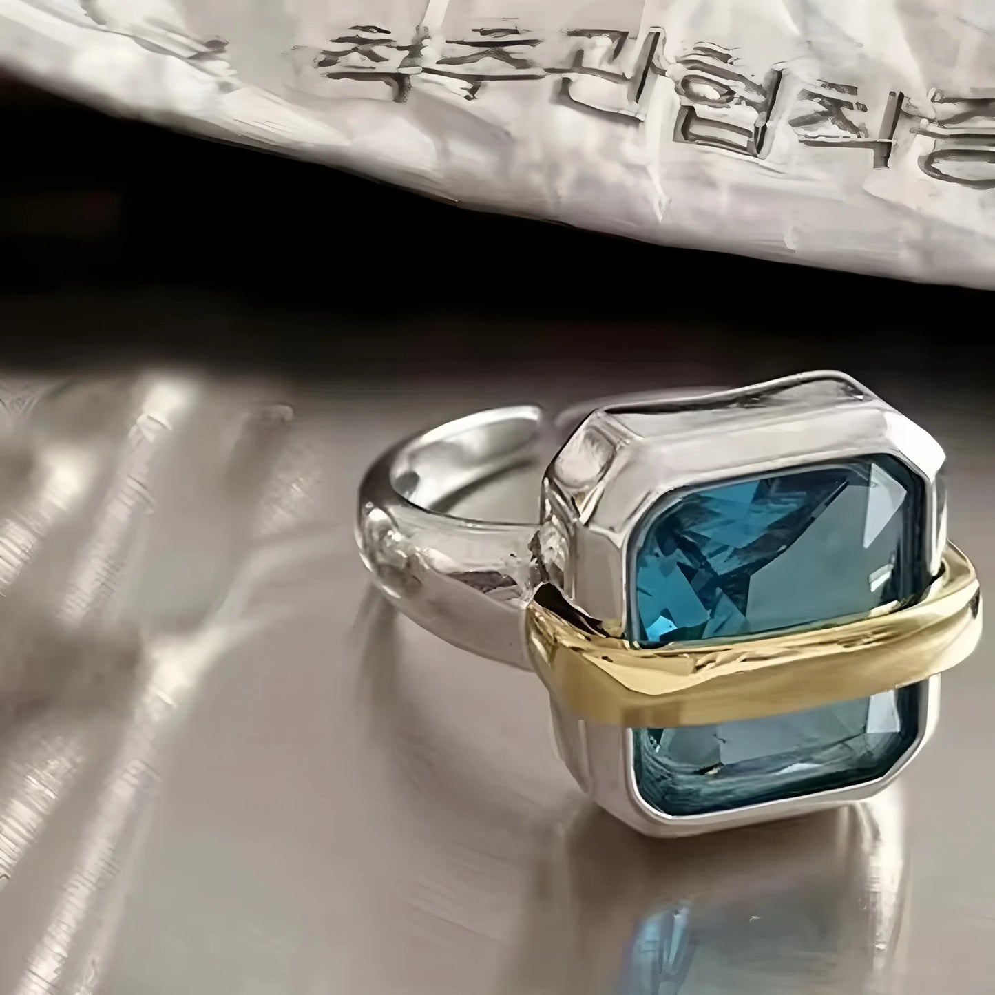 925 Sterling Silver Geometry Crystal Ring