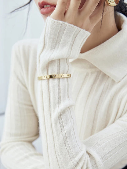 Polo Collar Knitted Sweater Long Sleeve Slim Fit Pullovers