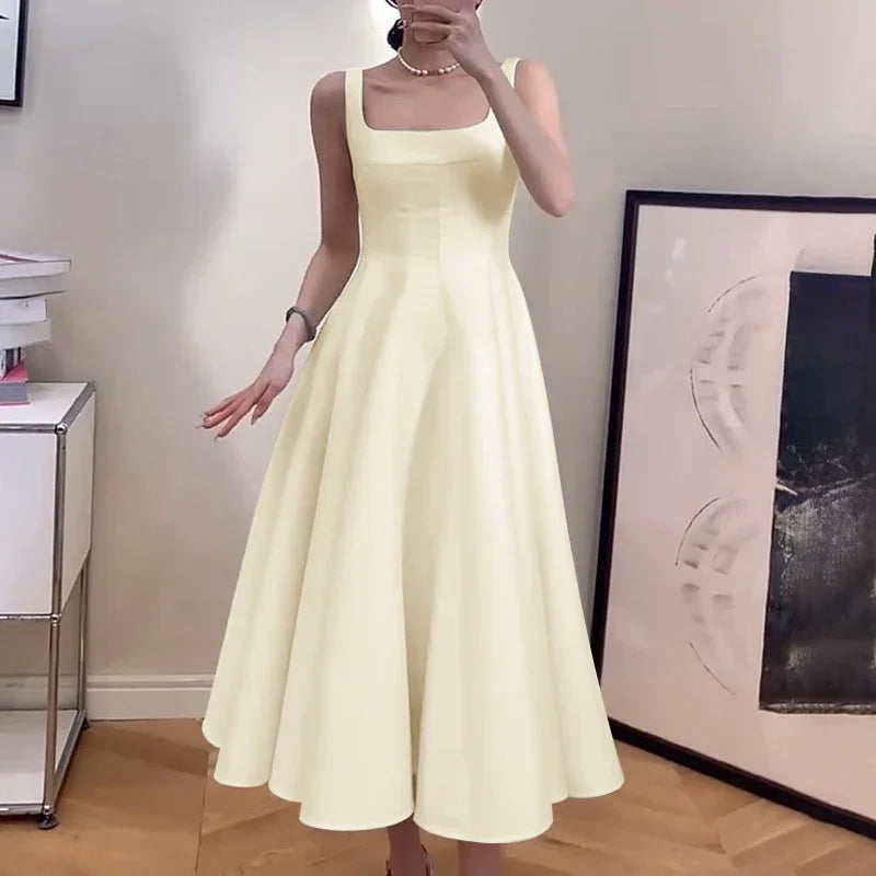 Sleeveless Tank Casual Square Collar Midi Robe