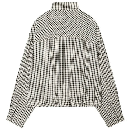 Plaid Bomber Oversized Long Sleeve Top Casual Zipper Jacket