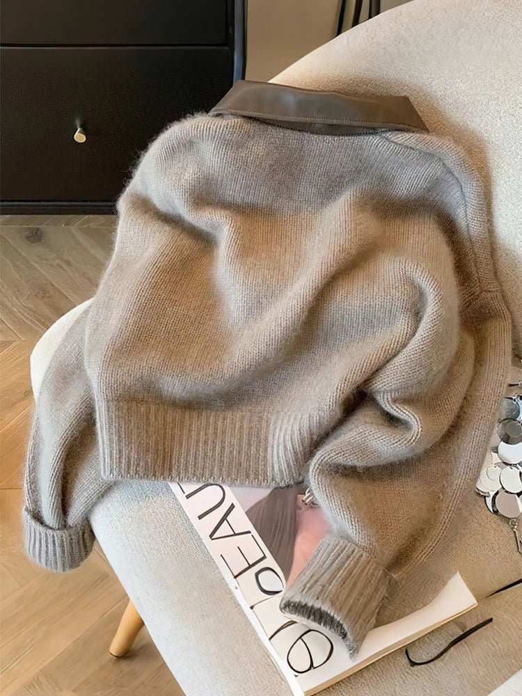 Zipper Cropped Cardigan 400g Thick Autumn Knitted Sweater Coat