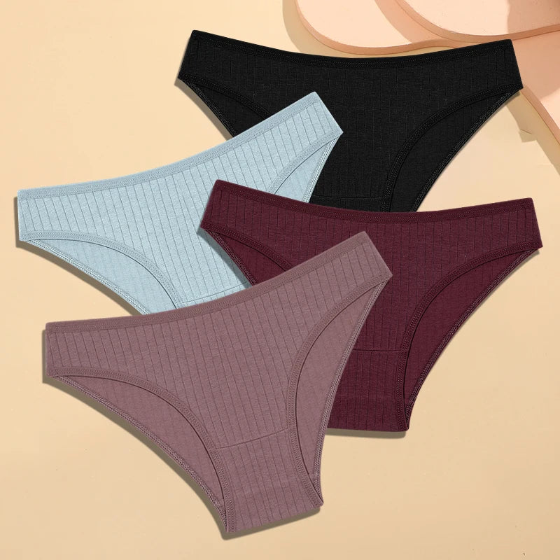 4Pcs Cotton Striped Sexy Stretch Lingerie