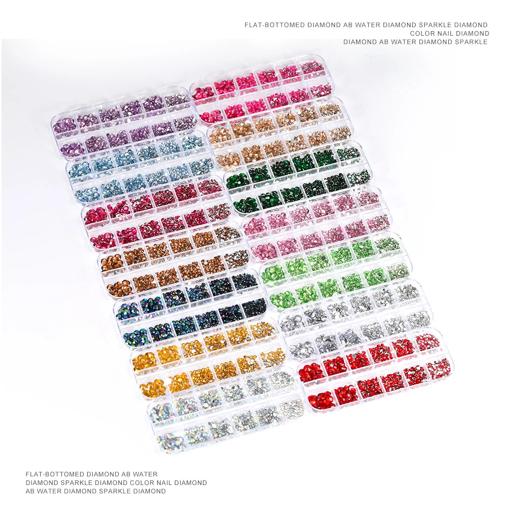 12Gird 3D Glass AB Crystal Nail Art Rhinestones Kit
