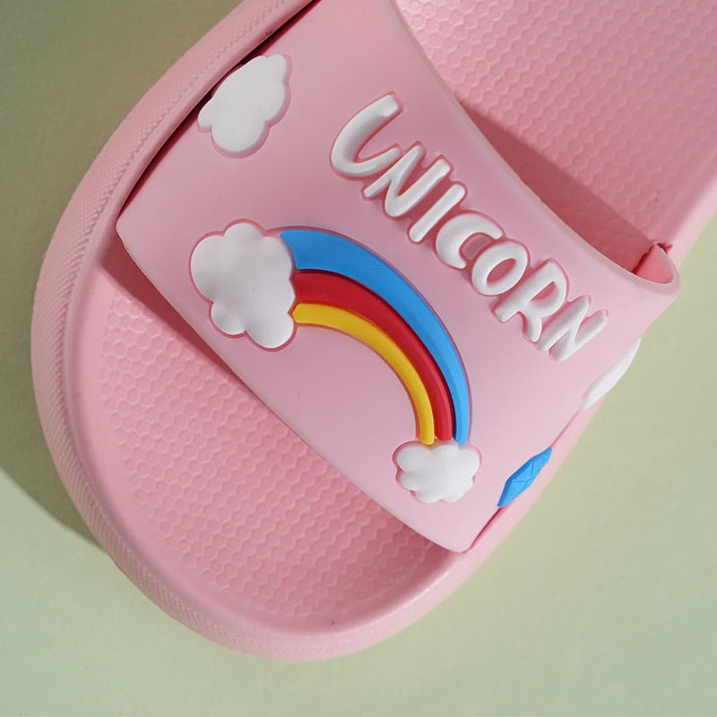 Pink Blue Unicorn Cartoon Toddler Girl Slippers