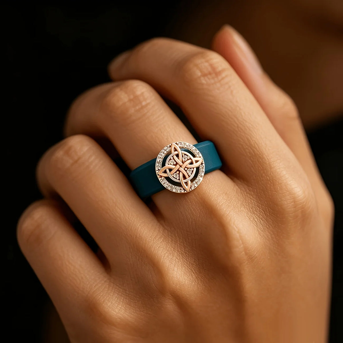 Unique Dark Blue Witch Celtic Knot Shiny CZ  Irish Rings
