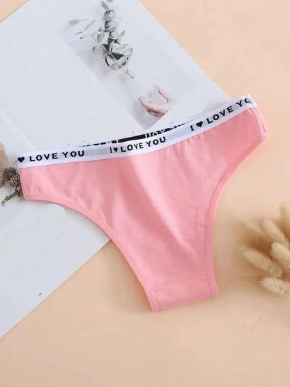 6PCS Letter Print Wide Waistband Cotton Bikini Panties Set