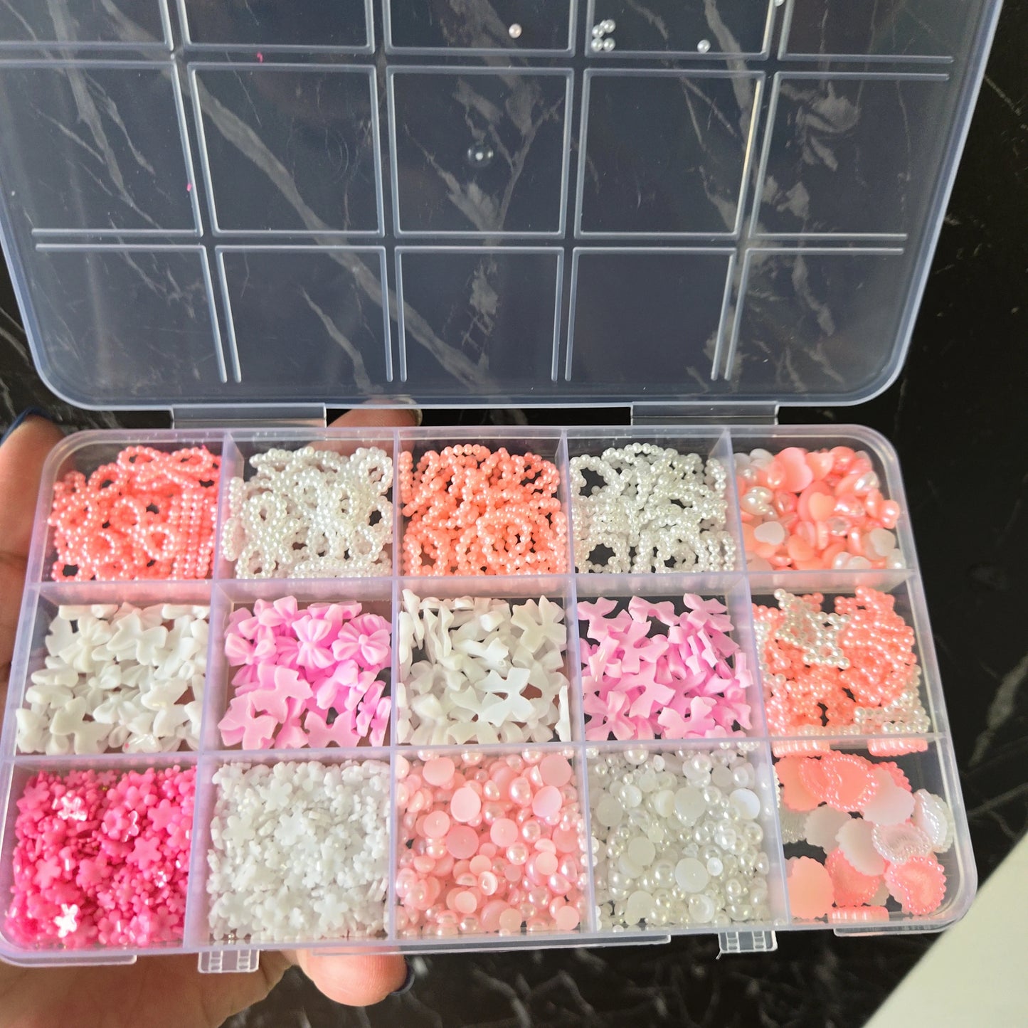 12/15Grids Acrylic Flower Nail Charms Mix Colors Set