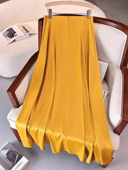 Satin Long Maxi Solid Skirts