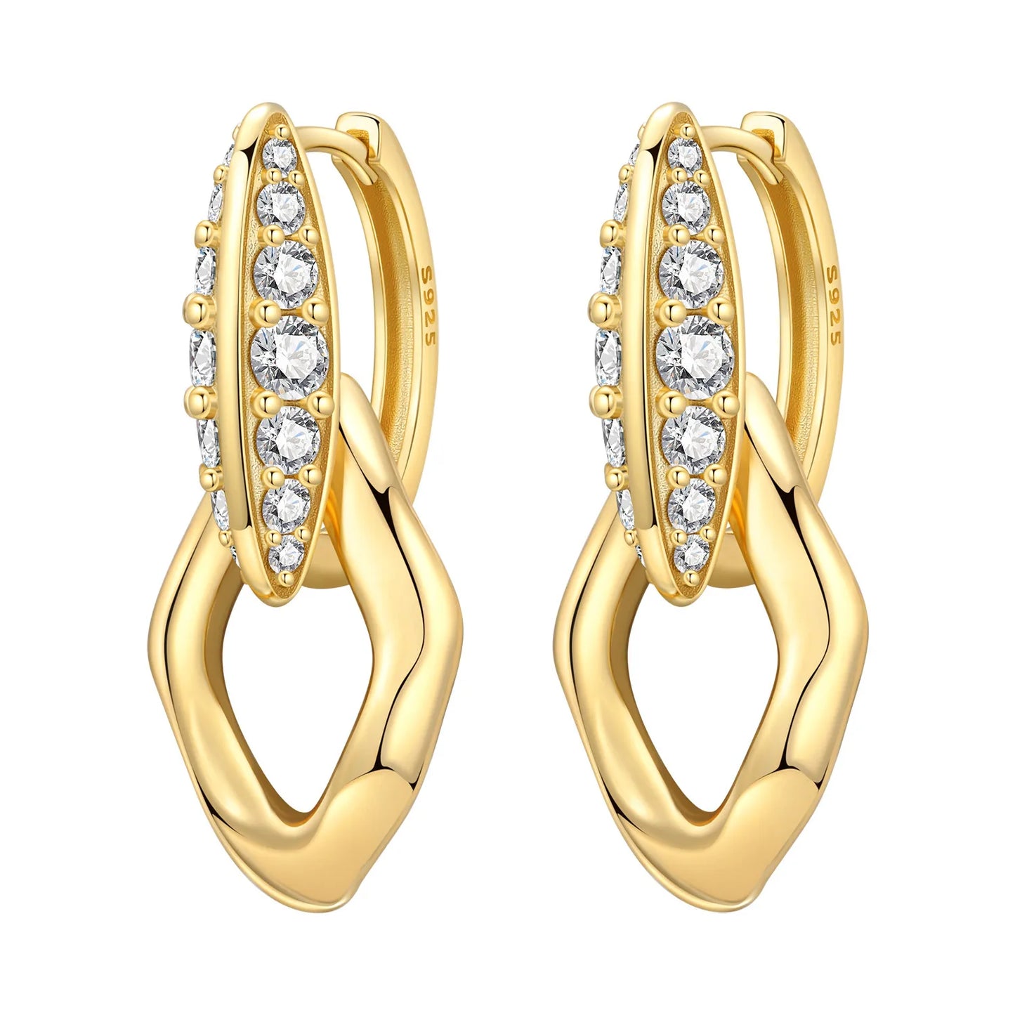 S925 Sterling Silver Zircon 18K Gold Lining Vintage Hoop Earrings