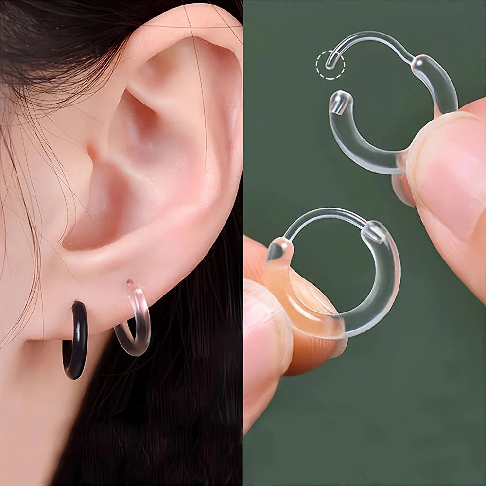 2pcs Black & Clear Resin Hoop Earrings
