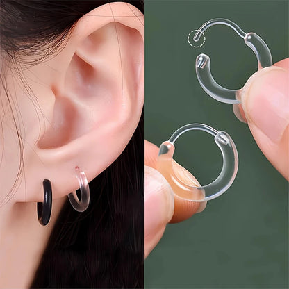 2pcs Black & Clear Resin Hoop Earrings