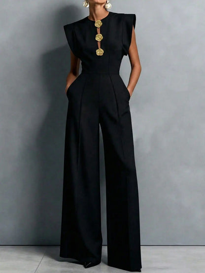 Jumpsuits & Rompers Black Sleeveless Wide Leg