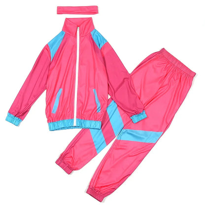 80s 90s Sportswear Suit Retro Disco Hip Hop Costume Long Sleeve Zipper Coat