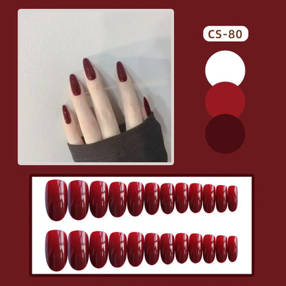 24pcs/Box Long Coffin False Nails Art Rose with Glue Wearable Jelly Nails