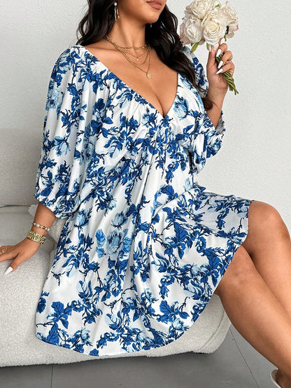 plus Size Romantic Floral Elegant Maxi Dress