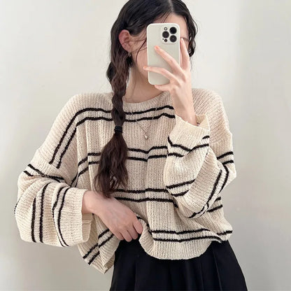 Sunscreen Blouse Hollow Out Pullover Long Sleeve O-neck Loose Sweater
