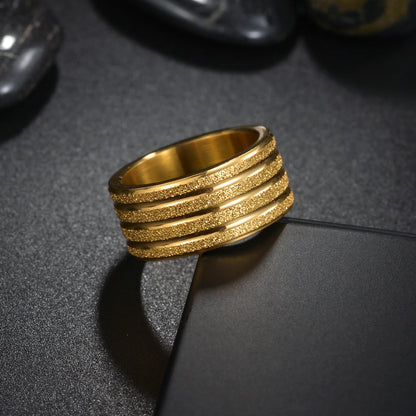 Wide Frosted Golden Titanium Steel Ring