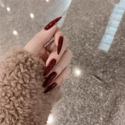 24pcs/Box Long Coffin False Nails Art Rose with Glue Wearable Jelly Nails