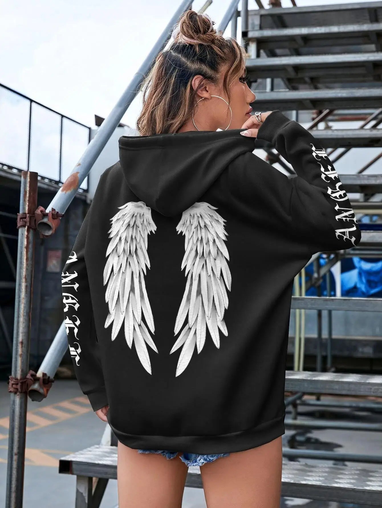 Angel Wings Printed Hoodies Loose Pullover