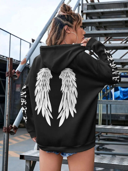 Angel Wings Printed Hoodies Loose Pullover