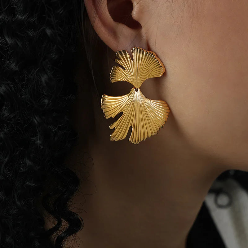 Gold Flower Stud Geometric Earrings