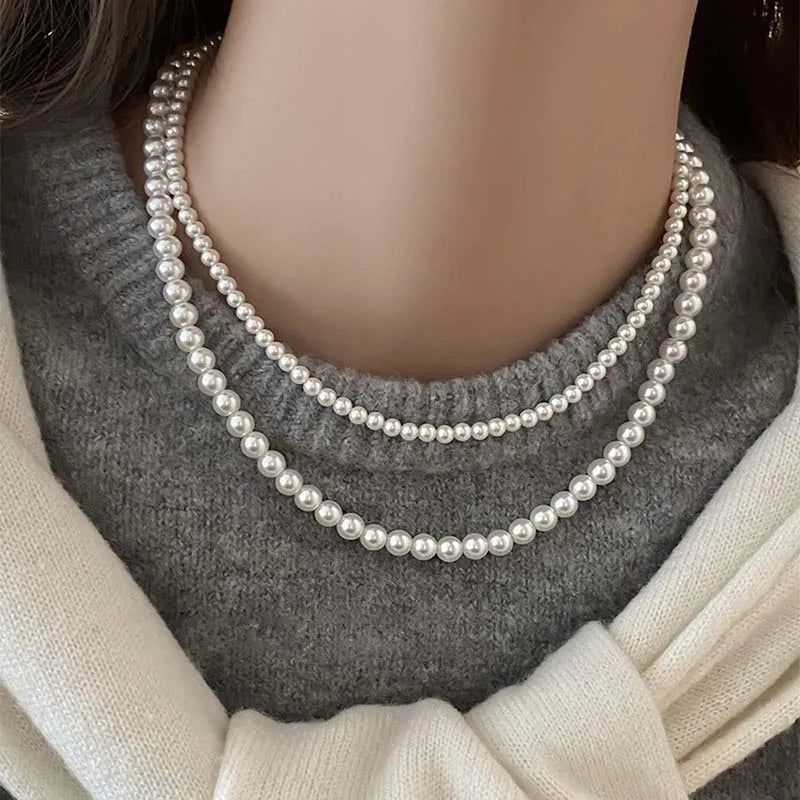 Imitation Pearl Magnet Round Buckle Beadeds Necklace Jewelry