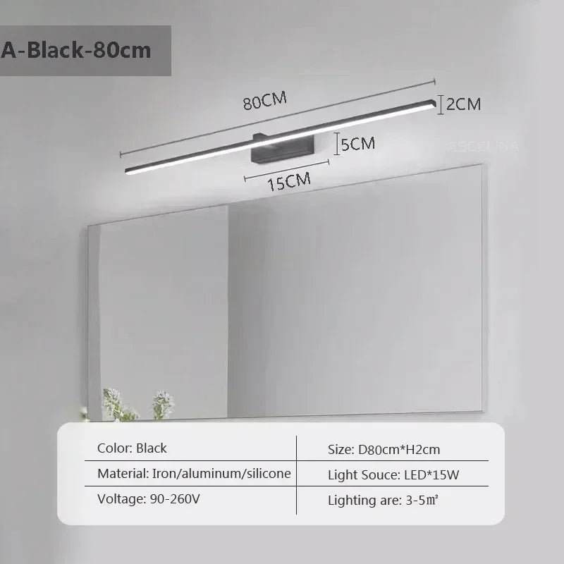 LED Wall Lamp Mirror Decor Lighting 60/80/100cm Long Strip Light