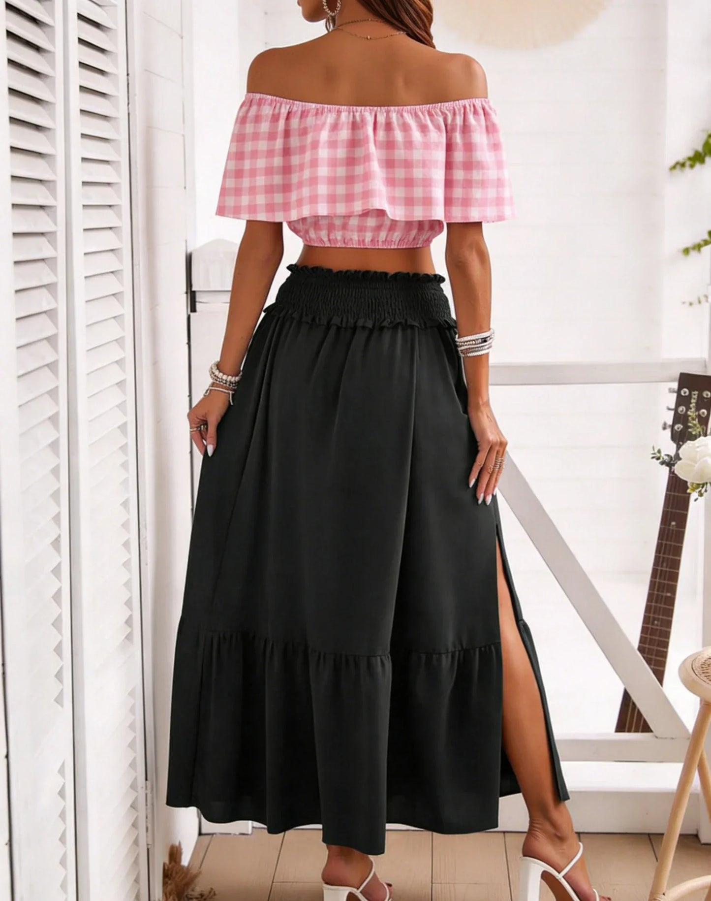 High Waisted Black Midi Skirt