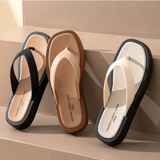 Mixed Platform Flip Flops Thick Bottom Slippers
