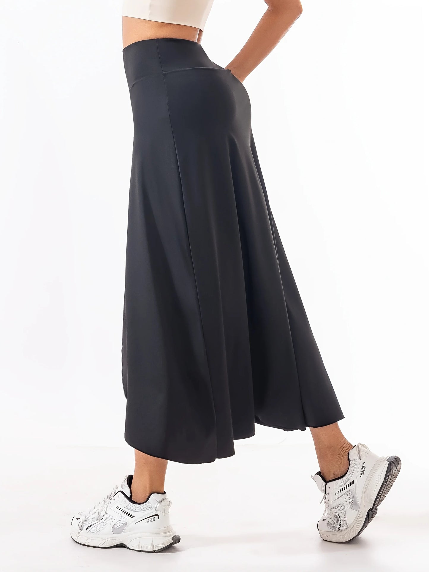High Waist A-Line Slit Sports Long Skirt