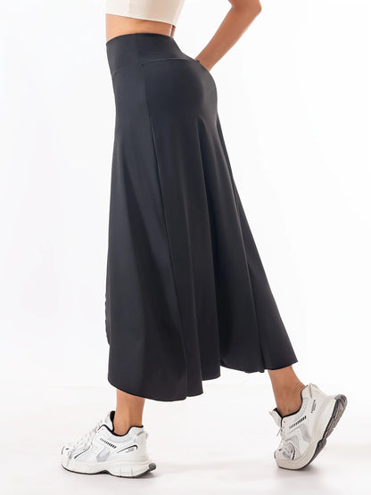 High Waist A-Line Slit Sports Long Skirt